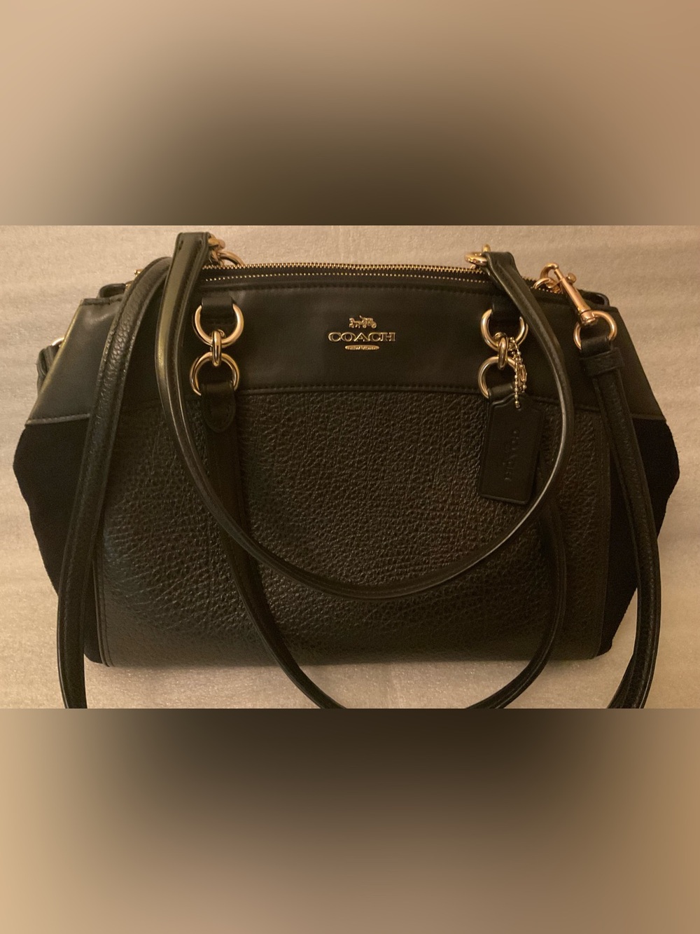 COACH Black Leather Triple Compartment Satchel Crossbody Bag Gold Hardware EUC